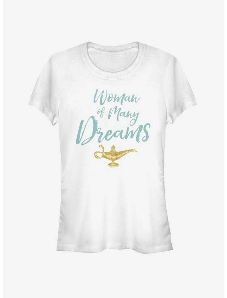 Promo 💯 Disney Aladdin 2019 Woman of Many Dreams Cursive Girls T-Shirt 🎁 1 Promo 💯 Disney Aladdin 2019 Woman of Many Dreams Cursive Girls T-Shirt 🎁