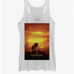 Discount ✔️ Disney The Lion King 2019 Pride Rock Poster ⭐ Girls White Heathered Tank Top 🎁