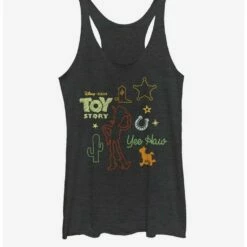 Discount ⭐ Disney Pixar Toy Story 4 Folk Story 🔥 Girls Black Heathered Tank Top ✔️