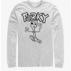 Deals 🎁 Disney Pixar Toy Story 4 Doodle Fork White Long-Sleeve T-Shirt ⌛