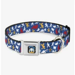 Best Sale ⌛ Disney Donald Duck Face Poses Scattered Blue White Red Yellow Seatbelt Buckle Dog Collar 🤩