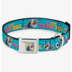Outlet ❤️ Disney Frozen Olaf Pose I Love Warm Hugs Stripe Blues Seatbelt Buckle 🔥 Dog Collar ✨
