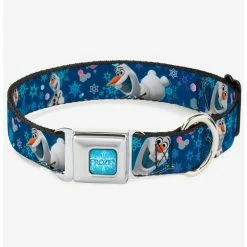 Cheap ✨ Disney Frozen Olaf Poses Snowflakes Blues Seatbelt Buckle Dog Collar 🔥