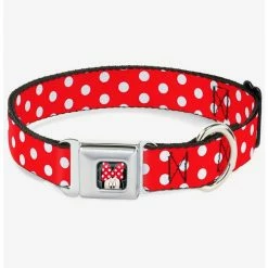 Best Pirce 👍 Disney Minnie Mouse Polka Dots ✨ Dog Collar Seatbelt Buckle Red White ✨
