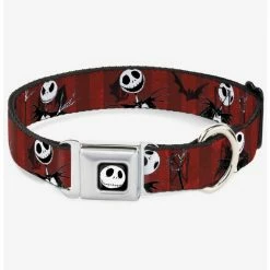 Best reviews of ✨ Nightmare Before Christmas Jack Poses Bats Red Stripe Seatbelt Buckle Dog Collar ⌛