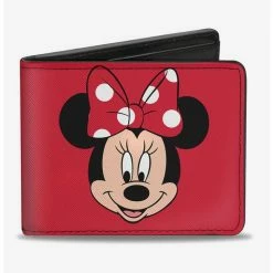 Budget ⌛ Disney Minnie Mouse Face Script Polka Dots Bi-Fold Wallet ⭐