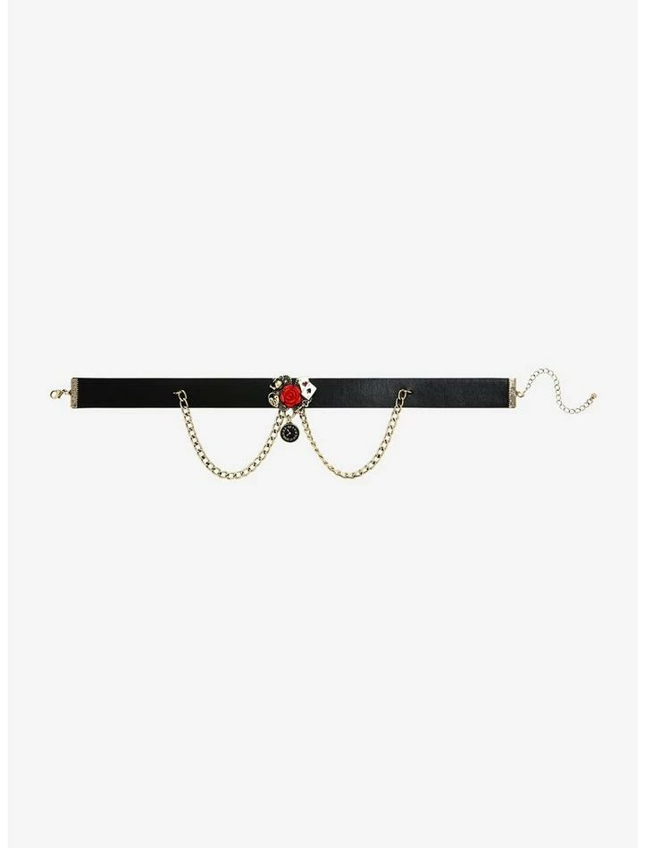 Cheap ❤️ Alice In Wonderland Rose Close Chain Faux Leather Choker ⌛ 3 Cheap ❤️ Alice In Wonderland Rose Close Chain Faux Leather Choker ⌛ - Image 3