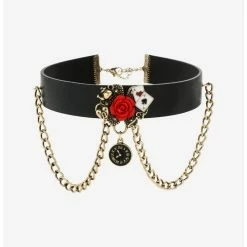 Cheap ❤️ Alice In Wonderland Rose Close Chain Faux Leather Choker ⌛