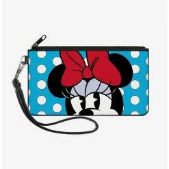 Hot Sale ⌛ Disney Minnie Mouse Style Face Close Up Dots Wallet Canvas Zip Clutch 🛒