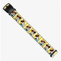 Best Sale ❤️ Disney Minnie Mouse Hat Poses Stripe Yellow White Luggage Strap 🧨