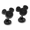 Promo ⌛ Disney Mickey Mouse Stainless Steel Black Pave Crystal Cufflinks ✨