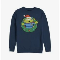 Discount 😀 Disney Pixar Toy Story Alien Wreath Holiday Sweatshirt 🎉