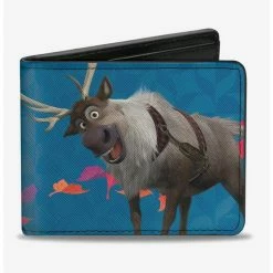 Best deal 🔥 Disney Frozen 2 Sven Olaf Parts Swirling Leaves Blues Multi Color Bi-fold Wallet 🌟