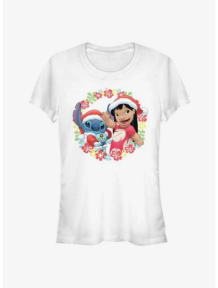 Discount π― Disney Lilo & Stitch Christmas Hawaiian Floral Wreath Girls T-Shirt π 1 Discount π― Disney Lilo & Stitch Christmas Hawaiian Floral Wreath Girls T-Shirt π