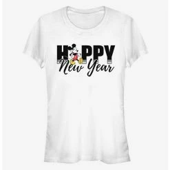 Best Sale 🌟 Disney Mickey Mouse Happy New Year Text Classic Girls T-Shirt 🧨