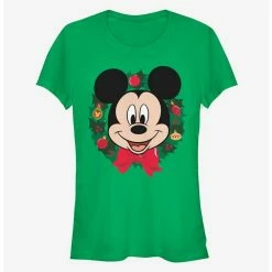 Budget 👏  Disney Mickey Mouse Face Holiday Wreath Classic ⌛  Girls T-Shirt ✔️