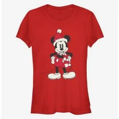 Budget ✨ Disney Mickey Mouse 🌟 Christmas Santa Hat Classic Girls T-Shirt 🥰