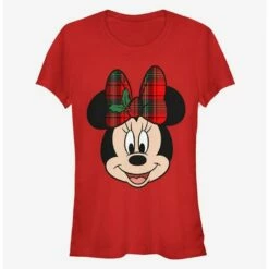 Best Sale 🔥  Disney Minnie Mouse Plaid Holiday Bow Classic 🥰  Girls T-Shirt ⭐