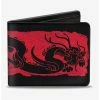Brand new 🔔 Disney Mulan Dragon Block Print Black Red Bifold Wallet ✔️