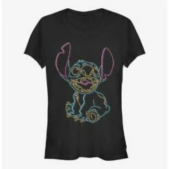 Promo 👍 Disney Lilo & Stitch Neon Stitch Girls T-Shirt 🤩