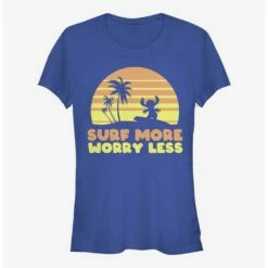 New 🌟 Disney Lilo & Stitch Surf More Worry Less Girls T-Shirt 😉