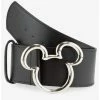 Outlet ✔️ Disney Mickey Mouse Ears Silver Buckle Vegan Leather Belt 🥰