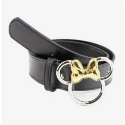 Flash Sale 🎁 Disney Minnie Mouse Figural Silver and Gold Buckle Vegan Leather Belt 😀