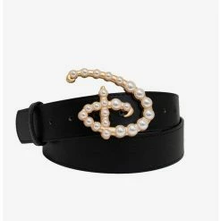 Discount 🎁 Disney Signature D Logo Faux Pearl Buckle Vegan Leather Belt ✔️