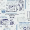 Budget 🔔 Disney Pixar Cars Blue And White Schematic Peel & Stick Wallpaper ✨