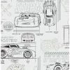 Discount 🌟 Disney Pixar Cars Grey And White Schematic Peel & Stick Wallpaper 🎉
