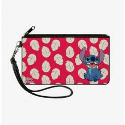 Promo 😀 Disney Lilo & Stitch Stitch Smiling Leaves Zip Clutch Canvas Wallet ✔️