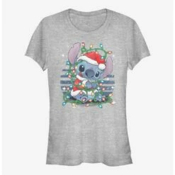 Hot Sale ⌛ Disney Lilo & Stitch Holiday Lights Girls T-Shirt ✔️