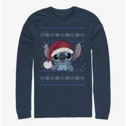 Best deal 🎁 Disney Lilo & Stitch Holiday Stitch Wearing Santa Hat Long-Sleeve T-Shirt 😀