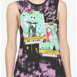 Budget 🤩 The Nightmare Before Christmas Jack & Sally Tarot Cards Tie-Dye Girls Muscle Top ❤️
