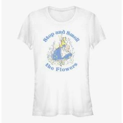 Promo ⭐ Disney Alice In Wonderland Stop And Smell The Flowers ❤️ Girls T-Shirt ✔️