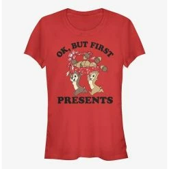 Cheapest ⭐ Disney Chip And Dale Ok But First Presents 🤩 Girls T-Shirt ✔️