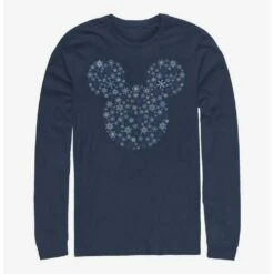 Discount 😉 Disney Mickey Mouse Mickey Ear Snowflakes Long-Sleeve T-Shirt ❤️