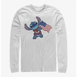 Hot Sale ⌛ Disney Lilo & Stitch Tropic Stitch Flag Long-Sleeve T-Shirt 👏
