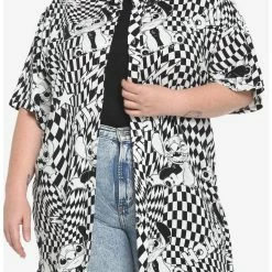 Cheapest 🧨 Her Universe Disney Lilo & Stitch Warped Checkered 😀 Girls Woven Button-Up Plus Size ⌛