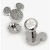 Budget 🎁 Disney Mickey Mouse Stainless Steel White Pave Crystal Mickey Mouse Cufflinks ✨