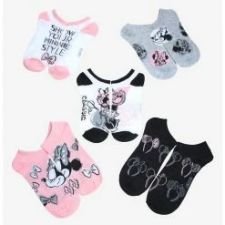 Promo 🥰 Disney Minnie Mouse Sketch No-Show ✨ Socks 5 Pair ✨