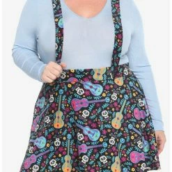 Best Sale 🔔 Disney Pixar Coco Sugar Skull & Guitar Velvet Suspender Skirt Plus Size 🎉