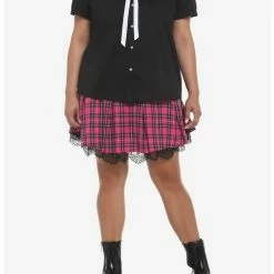 New ✨ Her Universe Disney Halloween Bat Wing Collar Girls Woven Button-Up Plus Size ✨ -Dressup Outfits Shop 18369334 av1