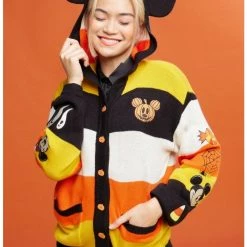 Flash Sale ⭐ Her Universe Disney Halloween Mickey Mouse Stripe 🎁 Girls Hooded Cardigan ✔️