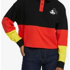 Promo 👍 Disney Mickey Mouse Color-Block Girls Crop Long-Sleeve Polo Shirt ❤️
