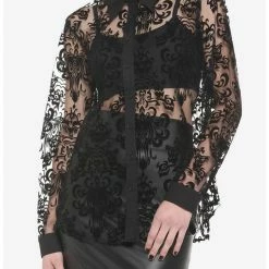 New ✨ Her Universe Disney The Haunted Mansion Wallpaper Flocked 🎁 Girls Long-Sleeve Mesh Top ⭐