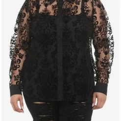 Cheap 🛒 Her Universe Disney The Haunted Mansion Wallpaper Flocked Girls Long-Sleeve Mesh Top Plus Size ⭐