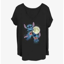 Discount ⌛ Disney Lilo & Stitch Three Stitch Moon Girls T-Shirt Plus Size 😀