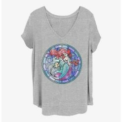 Promo 🔥 Disney The Little Mermaid Ariel Stained Glass Girls T-Shirt Plus Size 💯