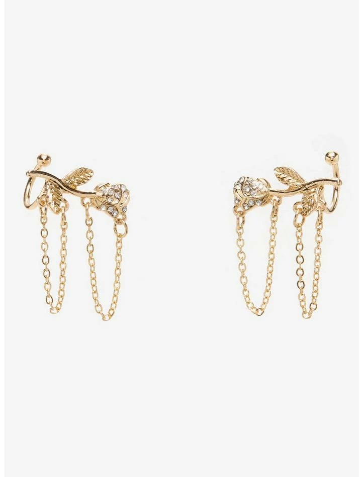 Promo ❤️ Disney Beauty And The Beast Rose Chain Stud Earrings ❤️ 1 Promo ❤️ Disney Beauty And The Beast Rose Chain Stud Earrings ❤️